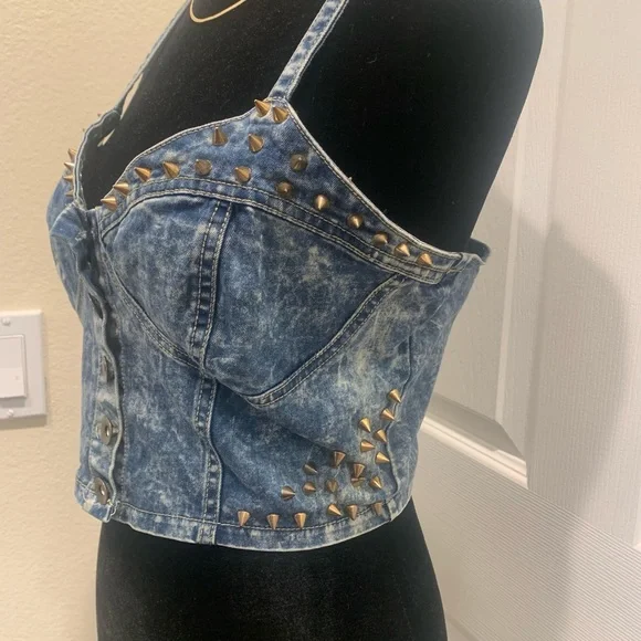 Rhinestone, jean crop top - Picture 2 of 9
